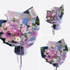 artistic purple bouquet wrapping style china Side view of the dreamy purple mixed bouquet with artistic wrapping and ribbon. A perfect ethereal gift for birthdays, anniversaries, or Mother's Day in China.