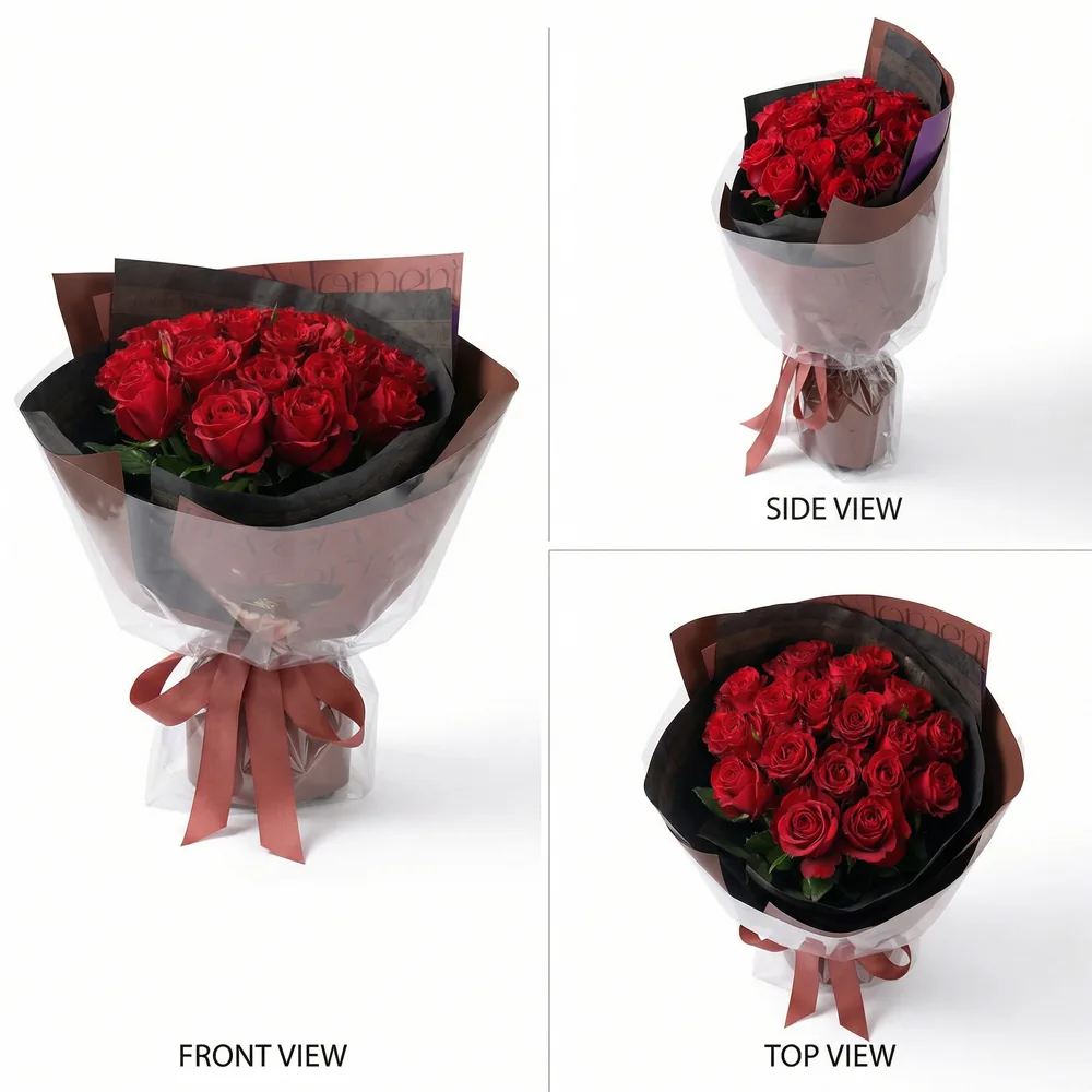 Classic 19 Red Roses: Forever Love Bouquet - China Delivery Classic 19 red roses bouquet in luxury dark wrapping - the perfect Forever Love gift for 520 and anniversaries in China.