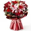 luxury red rose pink lily bouquet main A majestic luxury bouquet featuring premium red roses and pink oriental lilies in royal red and gold wrapping. Grand gift for China delivery.