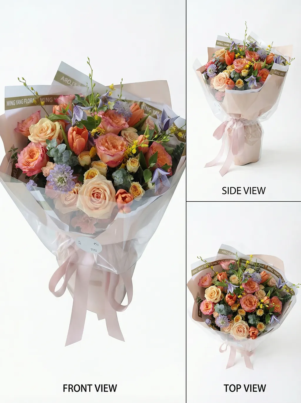 Sunset Glow: Peach Rose & Tulip Garden Bouquet Artisan Sunset Glow bouquet with premium peach roses and vibrant tulips for professional China flower delivery.