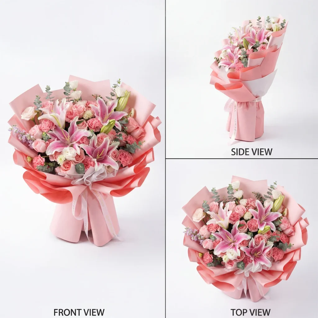 Elegant Pink Lily & Carnation Bouquet: Mother's Day Gift China Premium Pink Oriental Lily and Carnation bouquet - the perfect Mother's Day gift for delivery in China.