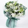 pure elegance white lily rose bouquet main A sophisticated pure white bouquet of oriental lilies and roses in refreshing mint green wrapping. Elegant gift for China delivery.