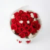 red rose bouquet top overhead view Top-down view of the 33 red roses arrangement, displaying a lush sea of fresh blooms and white floral accents.