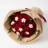 red rose daisy details fresh flowers china A rustic bouquet of premium red roses accented with white daisies, wrapped in natural kraft paper with a red ribbon. Perfect for flower delivery in China.