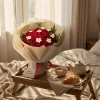 rustic flower wrap red roses gift china Side view of the rustic red rose arrangement in eco-friendly burlap-style paper. An elegant and natural gift for anniversaries or birthdays in China.