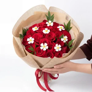 rustic red roses white daisies bouquet china A rustic bouquet of premium red roses accented with white daisies, wrapped in natural kraft paper with a red ribbon. Perfect for flower delivery in China.